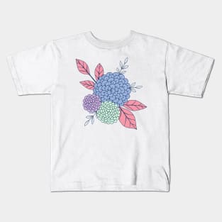 Wild colorful flowers botanical design in blue, lilac, green and pink Kids T-Shirt
